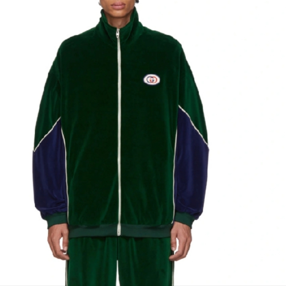 GUCCI Applique Piped Green Blue Size XXL Velour Track Set Owned By Karl Towns